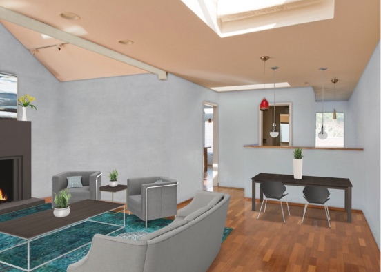 Grey Blue livingroom Design Rendering