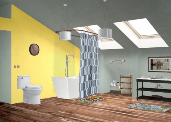 Yellow and grey Bathroom Design Rendering