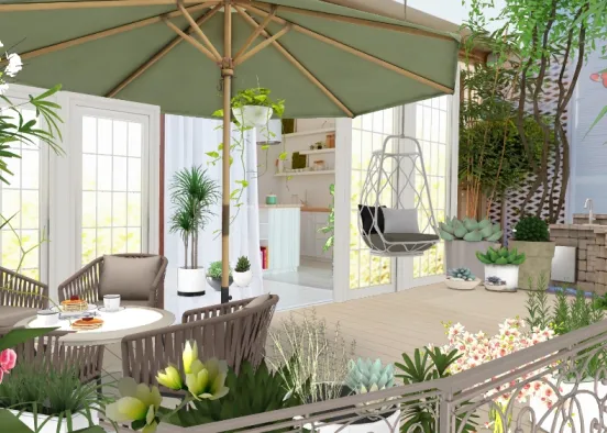 I nice terrace full of plants. I'd love to sit here with a coffee.  Design Rendering