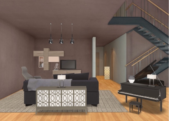 Dark Living Room Design Rendering