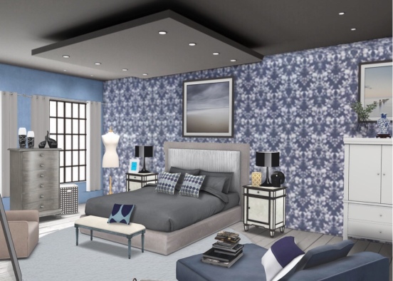 Blue White and Grey Bedroom..... Design Rendering