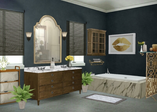 Black n golden Bathroom Design Rendering