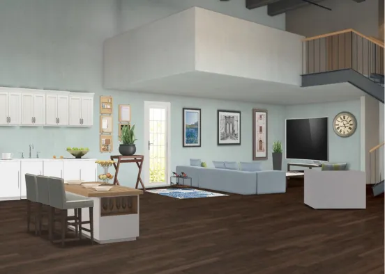 Modern Kitchen Living Room Design Rendering
