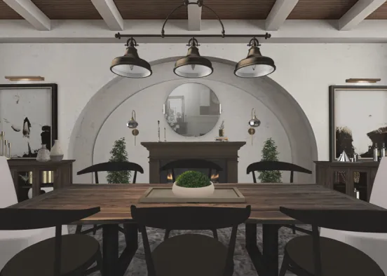 Neutral Earthy Dining Room Design Rendering