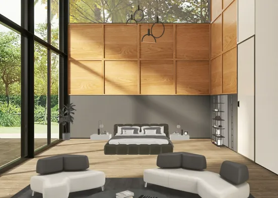 Black & Wood Bedroom Design Rendering