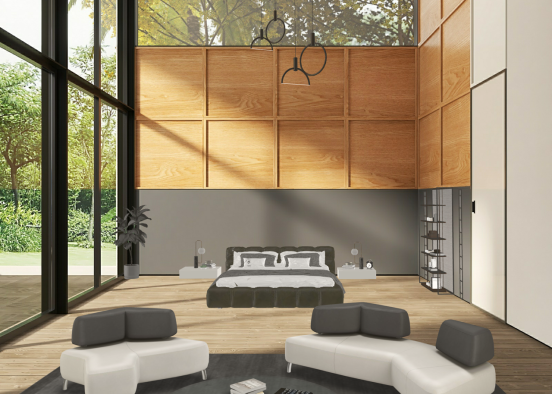 Black & Wood Bedroom Design Rendering