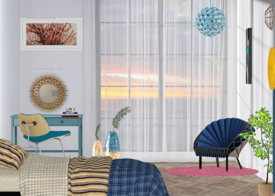 Blue Themed Bedroom Design Rendering