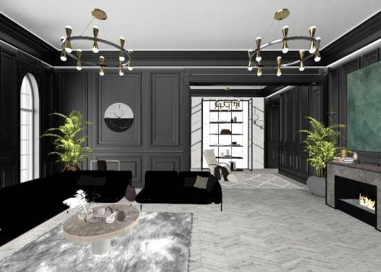 Classic and modern living room.   Design Rendering