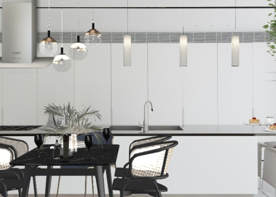 white | black kitchen Design Rendering