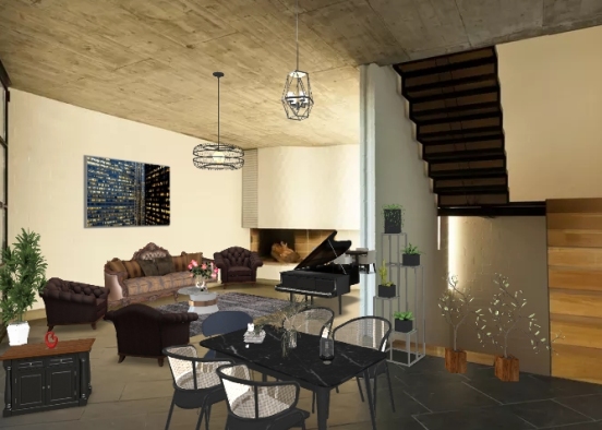 Sala de estar + Sala de Jantar  Design Rendering