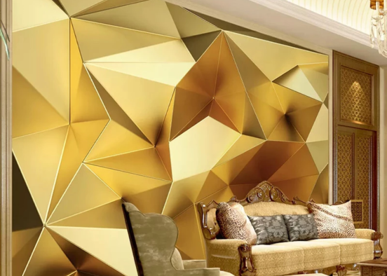Gold Geometric Living Room Design Rendering