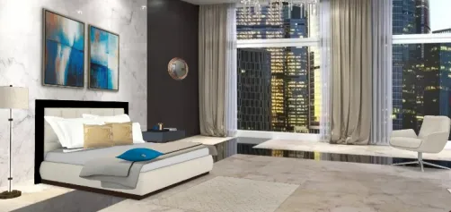 Decora dormitorio con  toques de azul marino en dubai.decoration bedroom with touches of blue.