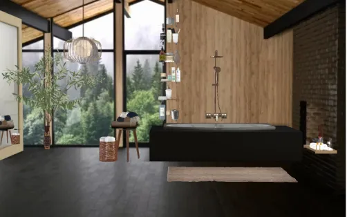 BLACK AND WOOD bathroom
