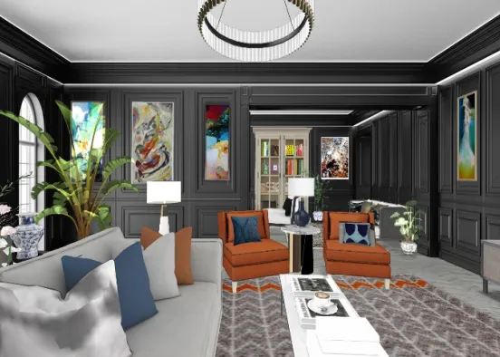 Paneled Living Room off the Office  Design Rendering