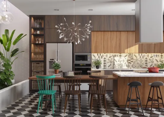 Geometric Kitchen Design Rendering