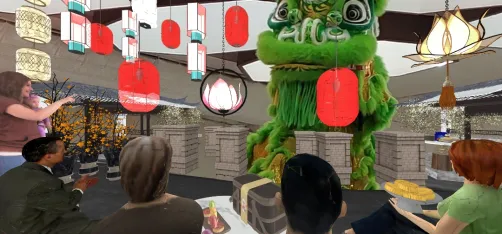 Cultural meeting - People enjoying the Lion dance at Orient Fest in Italy