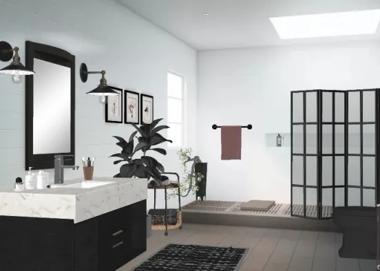 black and white bathroom Design Rendering