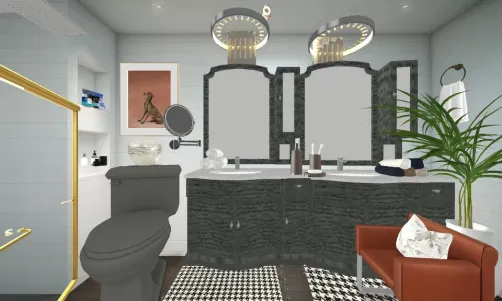 Glam retro bathroom with shower and vanity