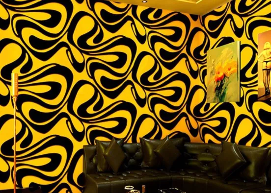 Trippy Yellow Geometric Living Room Design Rendering