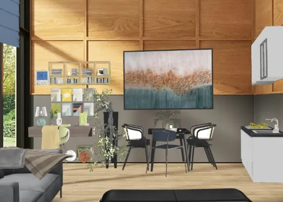 Stanza multifunzione ( ufficio ,  cucina soggiorno , relax ) Design Rendering