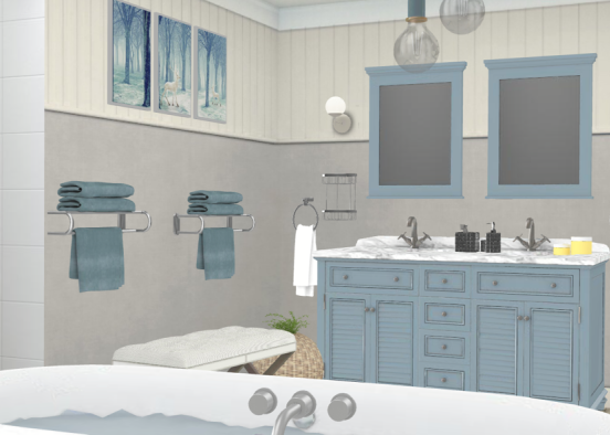 slate blue bathroom added bathtub  Design Rendering