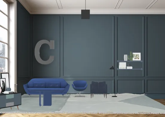 Black Blue living room  Design Rendering