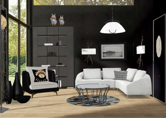 Black Living room Design Rendering