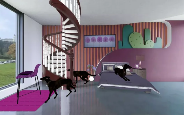 Peri bedroom with dogs