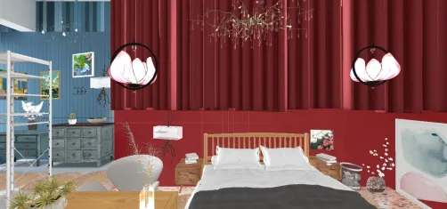 Red and Blue bedroom/entry 