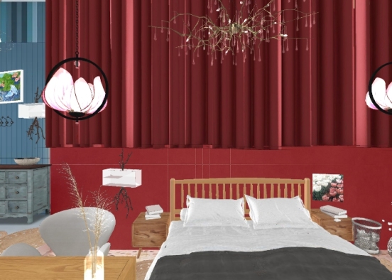 Red and Blue bedroom/entry  Design Rendering