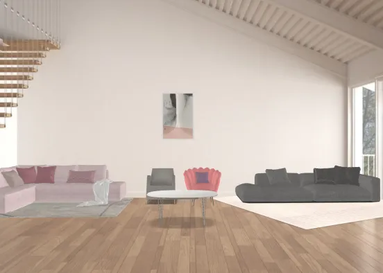 pink grey living room  Design Rendering
