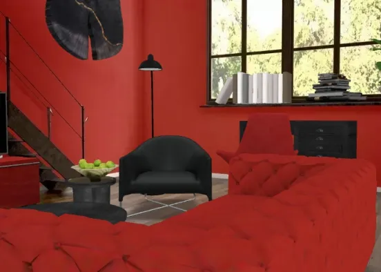 Room living red and black Design Rendering