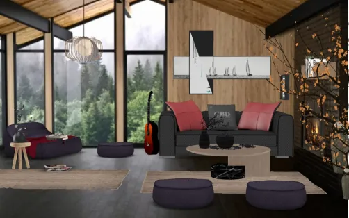 BLACK AND WOOD living room