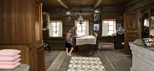 The upper room in the village house.