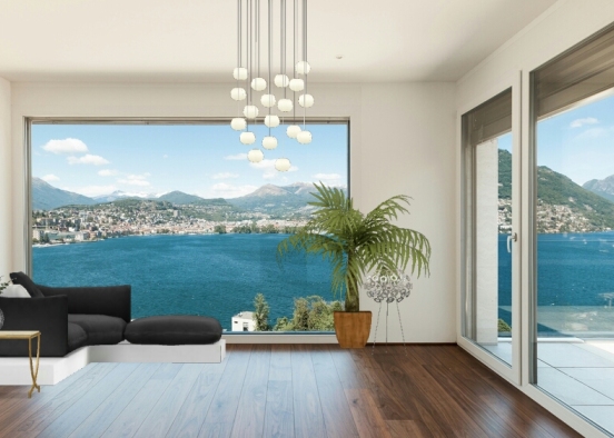 sea side city view modern living room Design Rendering