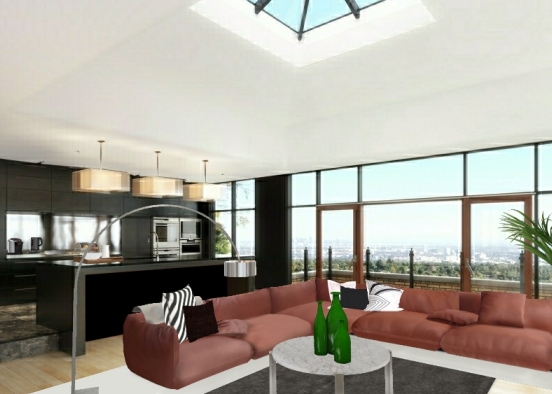 Living room with kitchen Design Rendering