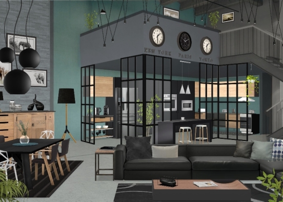 Loft #1 Black&Wood Grey&Blue Design Rendering