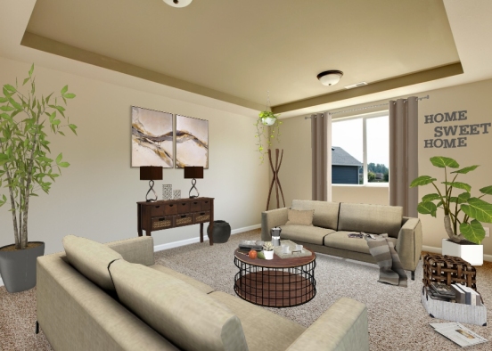 Cozy brown living room Design Rendering