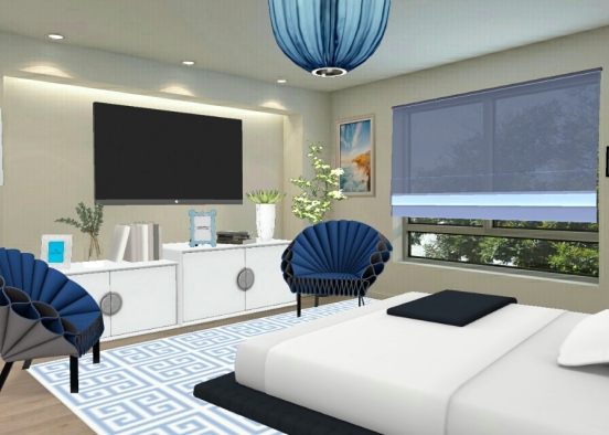 Bedroom#blue#white Design Rendering