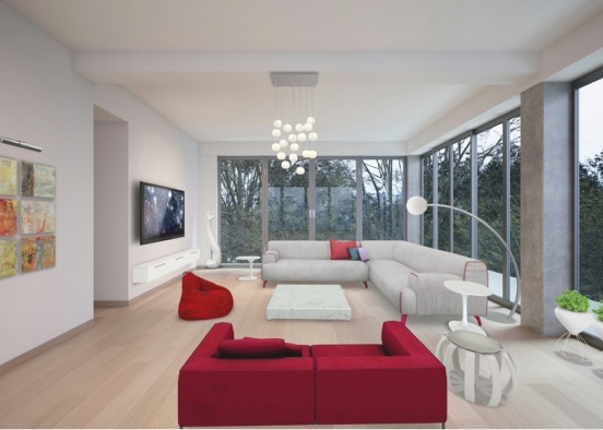 Red white livingroom ilham Design Rendering