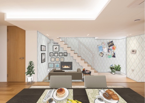 A Living Room and Diner Design Rendering