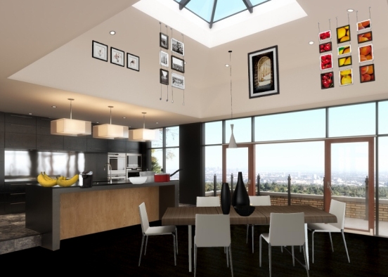 Thw modern kitchen and dining room. Design Rendering