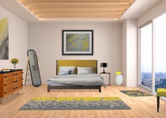 Yellow Hotel Room Design Rendering