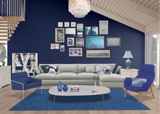 Elegant Blue Living Room Design Rendering