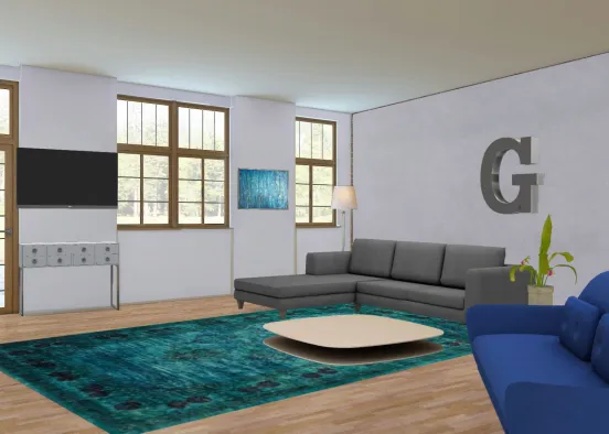 Living Room - Blue and Grey Design Rendering