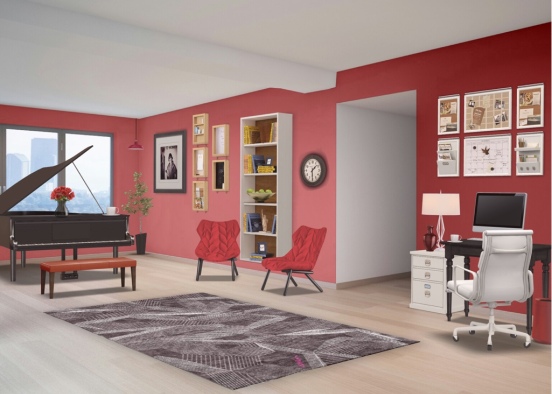 Red piano room Design Rendering