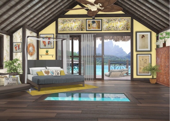 Yellow & Gray resort style room  Design Rendering
