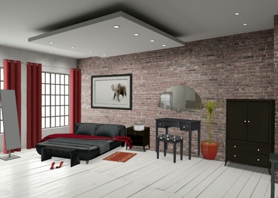 Black semi modern bedroom Design Rendering