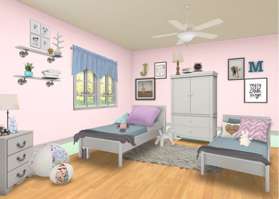Twin Girl Bedroom (My first Design) Design Rendering