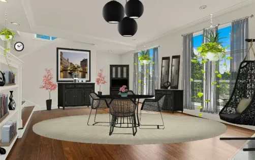 Tan and black dining room